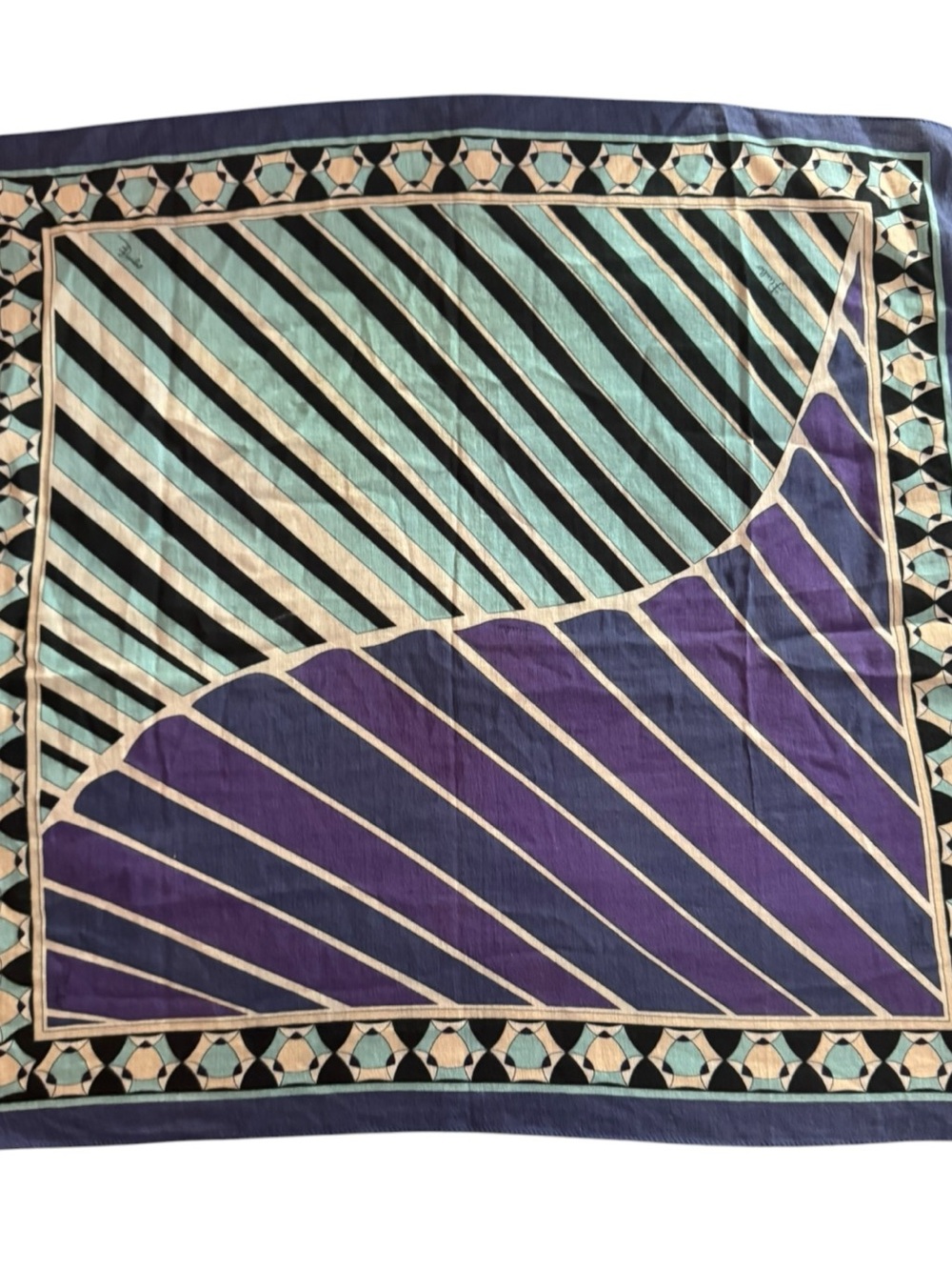 Vintage Emilio Pucci Silk Scarf in Purple, Aqua & Cream